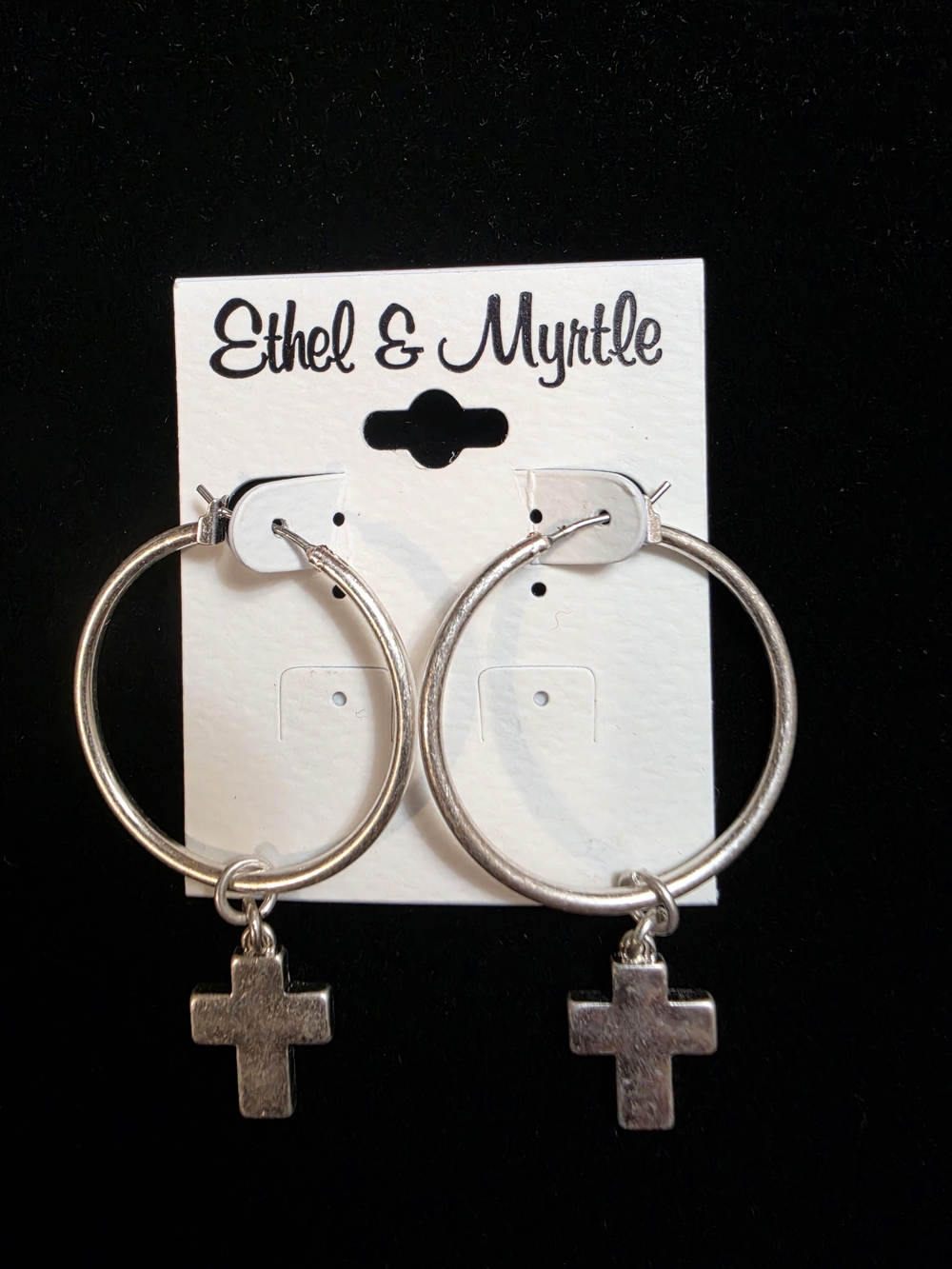 Silver Hoop Earrings with Cross Charm
